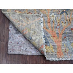 2'1"x3'2" Blue Afghan Peshawar Birds of Paradise Design Hand Knotted Wool Rug