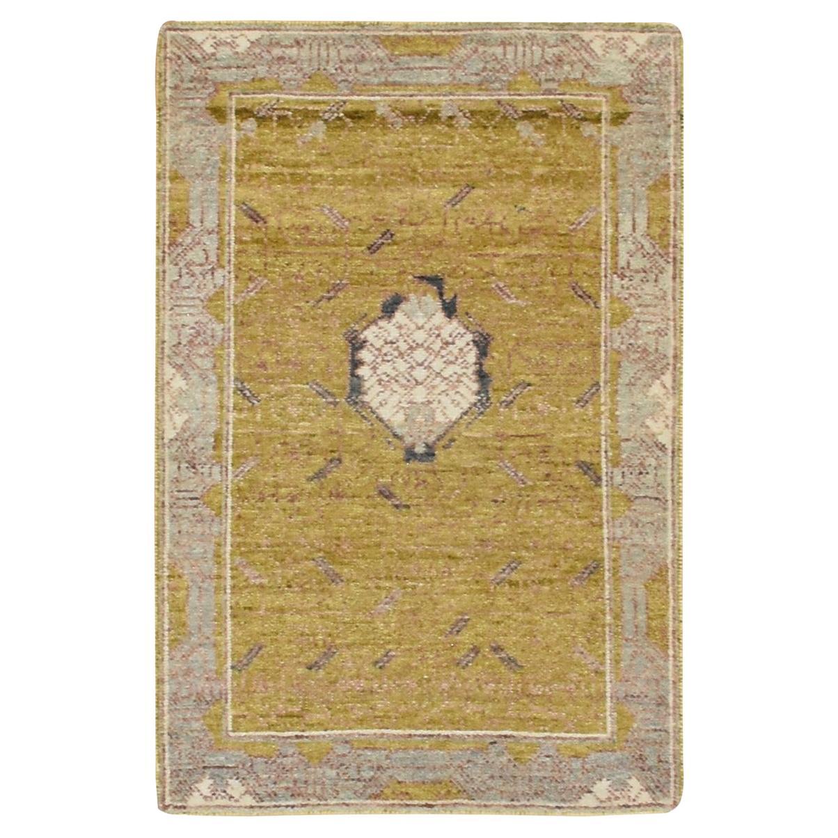 2
1 "x3
2" Jaune d
or Pinecone Design Wool Hand Knots Rugs Oriental Sample