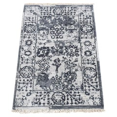 2'1 "x3'2" Elfenbein Gelöschtes Tabriz Design Muster Handgeknüpft Wolle und Seide Matte Teppich