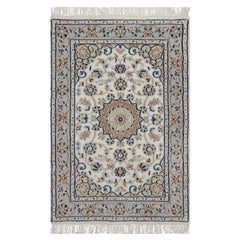 2
1"x3
2" Ivory Wool 
Silk Nain with Flower Design Hand Knotted Mat Small Rug