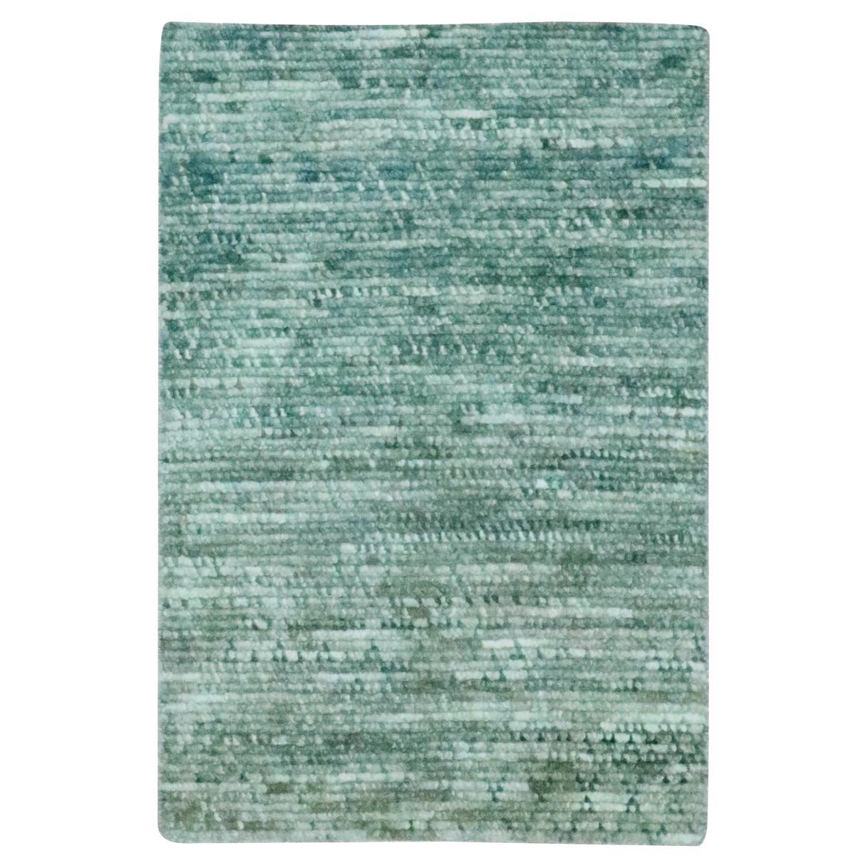 2'1"x3'2" Ocean Green Grass Design Hand Knotted Wool Mat Small Oriental Rug For Sale