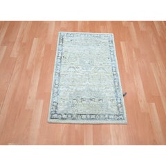 2'1"x3'2" Pastel Gray Silk and Oxidized Wool Oushak Design Hand Knotted Rug