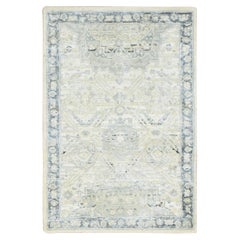 2'1"x3'2" Pastel Gray Silk and Oxidized Wool Oushak Design Hand Knotted Rug