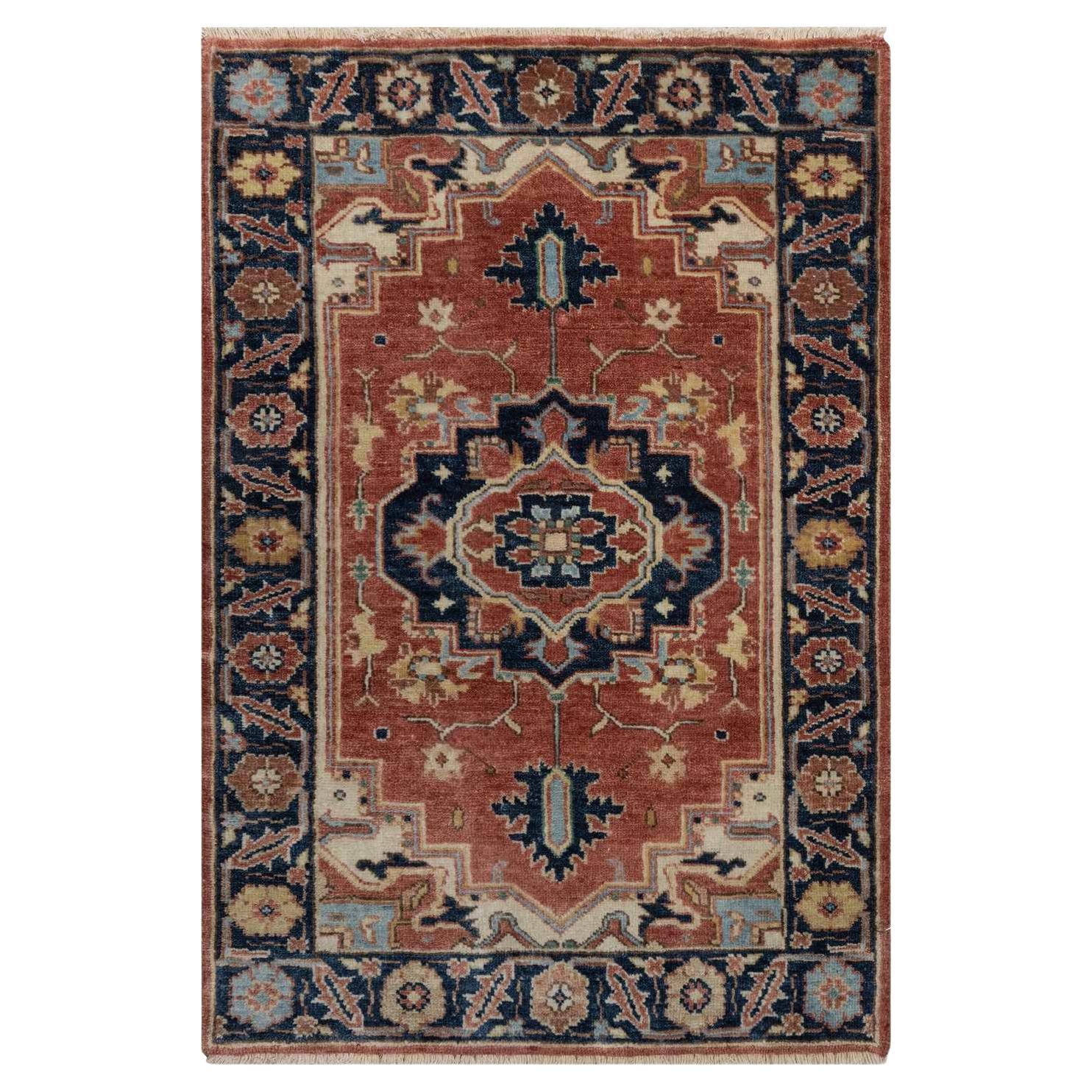 2
1"x3
2" Red Antiqued Heriz Re-Creation Hand Knotted New Zealand Wool Mat Rug