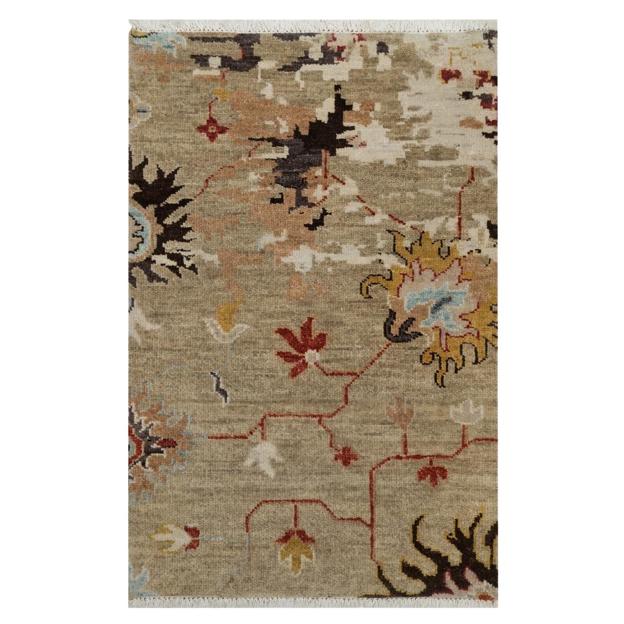 2
1"x3
2" Sand Brown Broken Pattern Oushak Design 100% Wool Hand Knotted Mat Rug For Sale