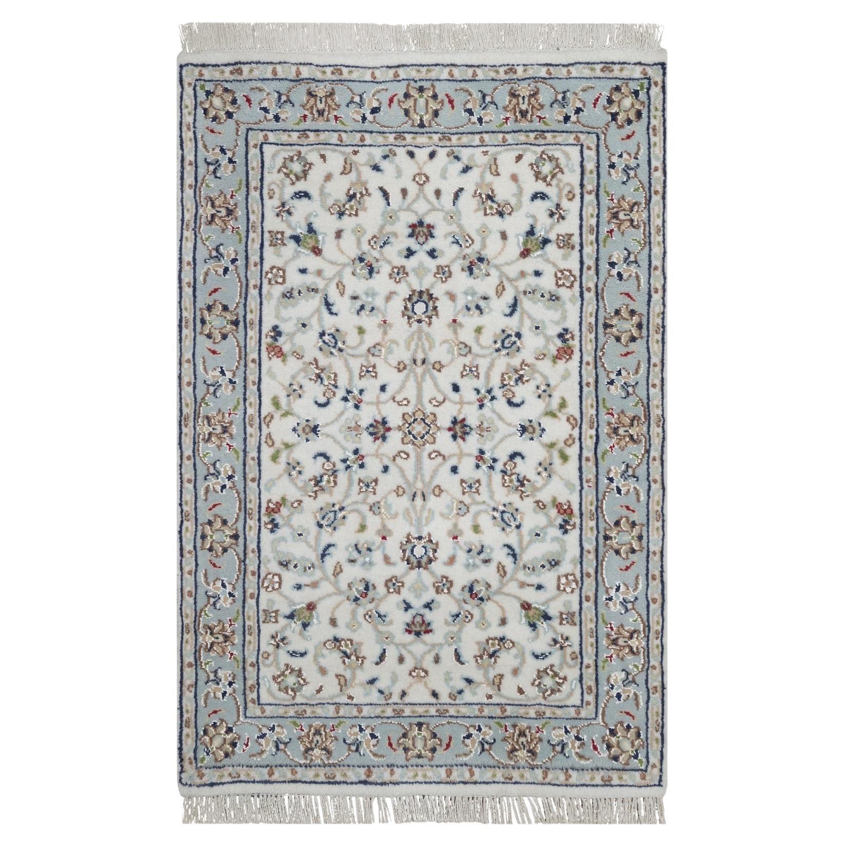 2
1"x3
3" Ivory Nain with All Over Design Wool 
Silk Soft Pile Mat Oriental Rug For Sale