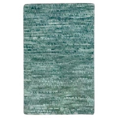2'1"x3'3" Ocean Green Grass Design Hand Knotted Wool Mat Sample Oriental Rug
