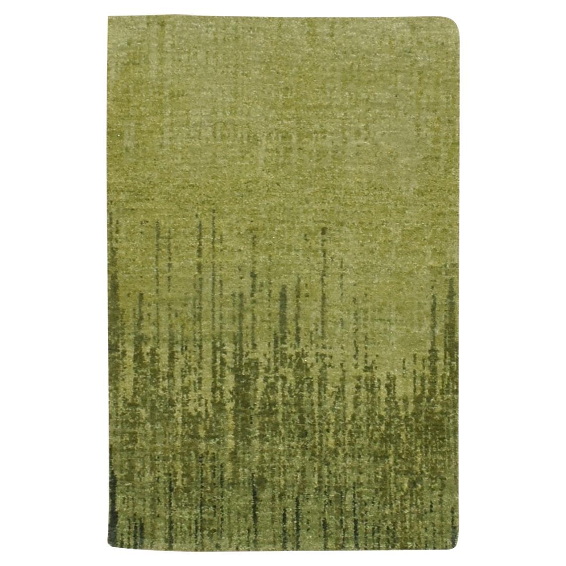 2'1"x3'3" Pickle Green Hand Knotted Soft Wool Vertical Ombre Design Mat Rug