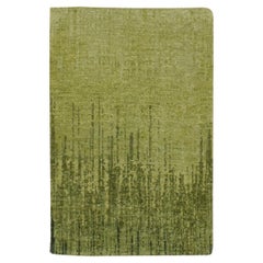 2'1"x3'3" Pickle Green Hand Knotted Soft Wool Vertical Ombre Design Mat Rug