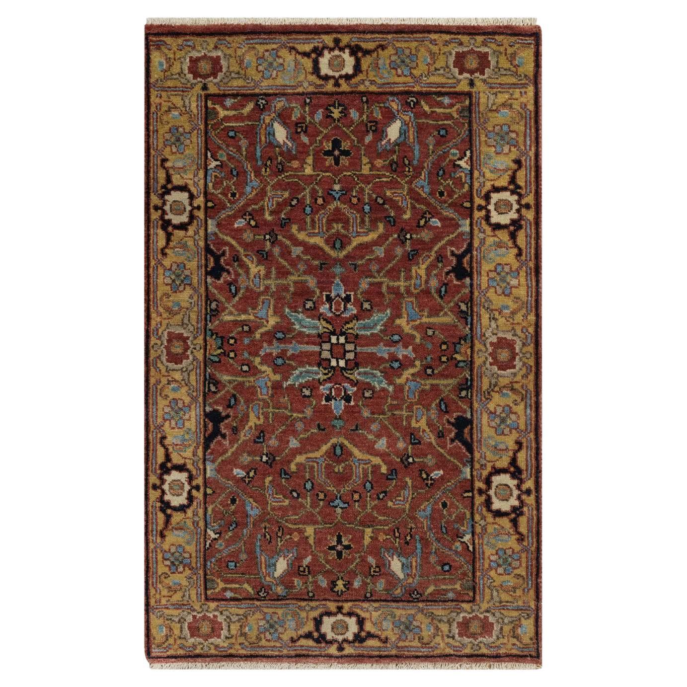 2
1"x3
3" Red Hand Knotted Antiqued Fine Heriz Re-Creation Wool Mat Small Rug