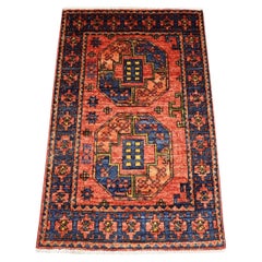 2
1 "x3
5" Ersari afgana anudada a mano rojo coral, alfombra de lana con diseño de pies de elefante