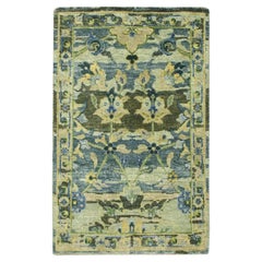 2
1"x3
6" Green Erased Persian Inspired Design Hand Knotted Pure Wool Mat Rug