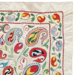21x36 in Traditional 100% Silk Wall Hanging. Embroidered Tablecloth. Wall Decor