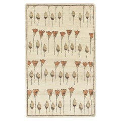 2'1"X3'6" Tan Color 100% Wool Hand Knotted Flowers Repetitive Design Mat Rug