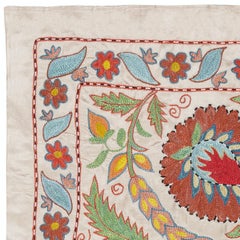 21x37 in 100% Silk Wall Hanging. Hand Embroidered Tablecloth. Modern Wall Decor