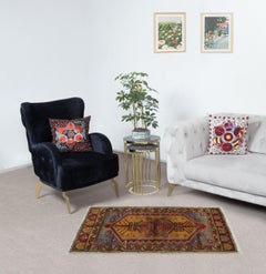 21x38 in Traditional Vintage Handmade Turkish Accent Rug, Decorative Door Mat