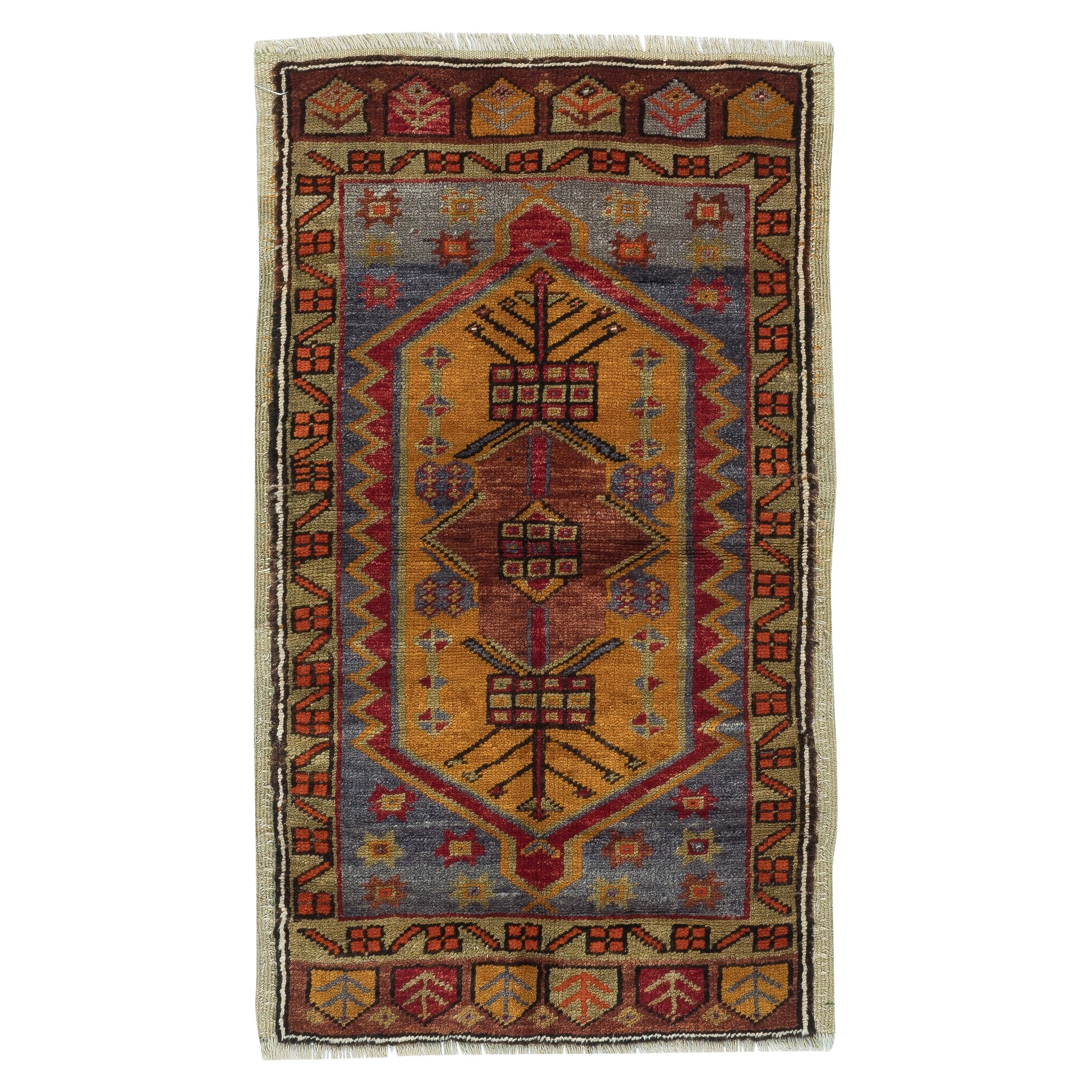 21x38 in Traditional Vintage Handmade Turkish Accent Rug, Dekorative Türmatte