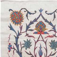 21"x41" 100% Silk Wall Hanging with Floral Design, Embroidered Uzbek Tapestry