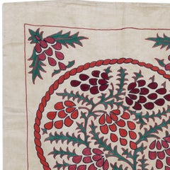 21"x42" Embroidered 100% Silk Wall Hanging, Suzani Wall Decor, Uzbek Tablecloth