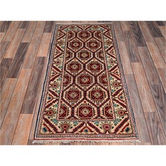 2'1"x4'3" Ivory Afghan Khamyab with All Over Design Hand Knotted Wool Mat Rug