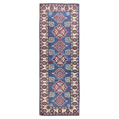 2
1"x5
10" Blue Kazak with Tribal Medallions Design Hand Knotted Wool Runner Rug