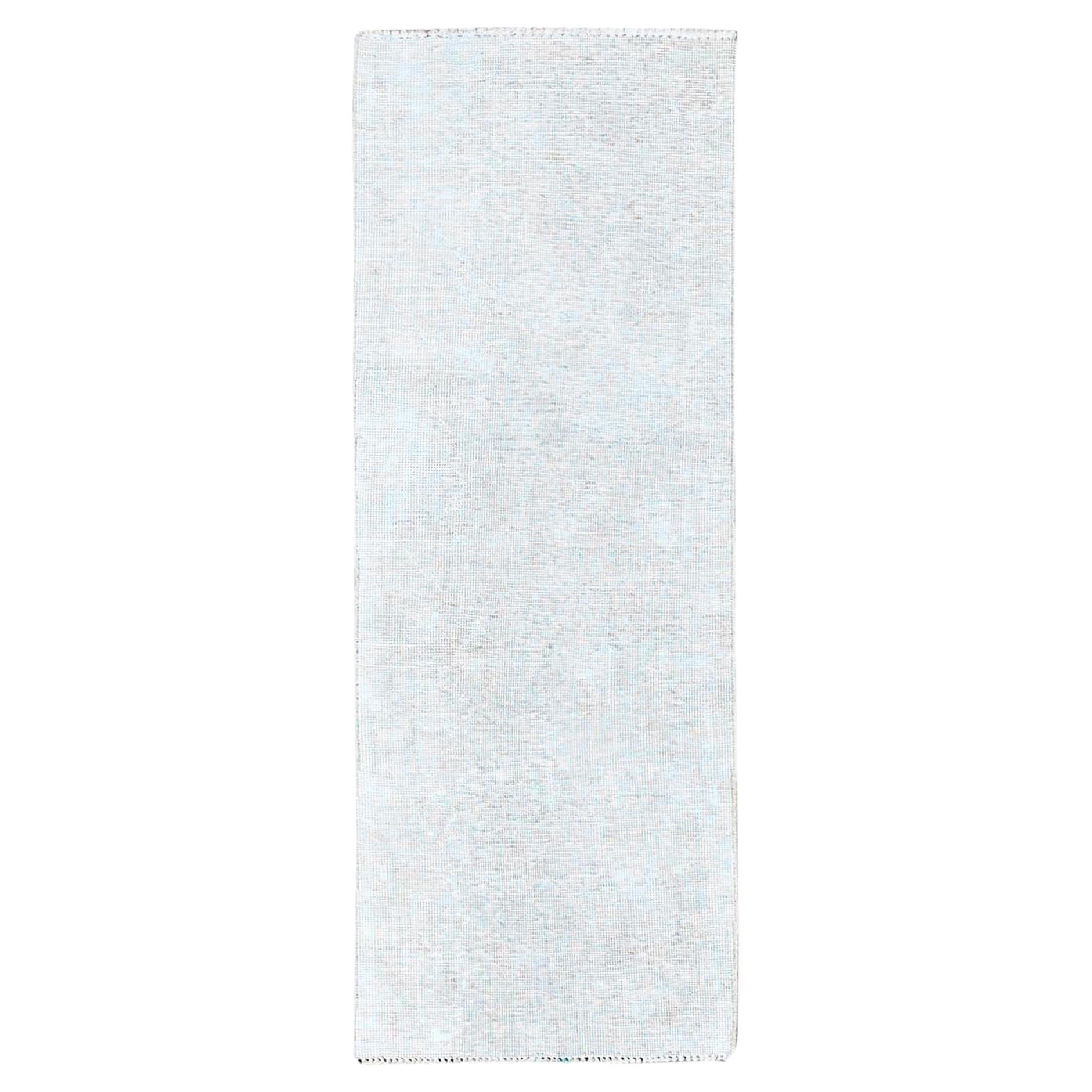 2'1"x5'10" Ivory Hand Knotted Wool White Wash Vintage Persian Tabriz Runner Rug