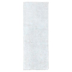 2'1"x5'10" Ivory Hand Knotted Wool White Wash Vintage Persian Tabriz Runner Rug