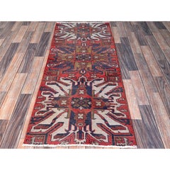 2'1"x5'4" Red Vintage Heriz with Eagle Kazak Design Hand Knotted Wool Runner Rug