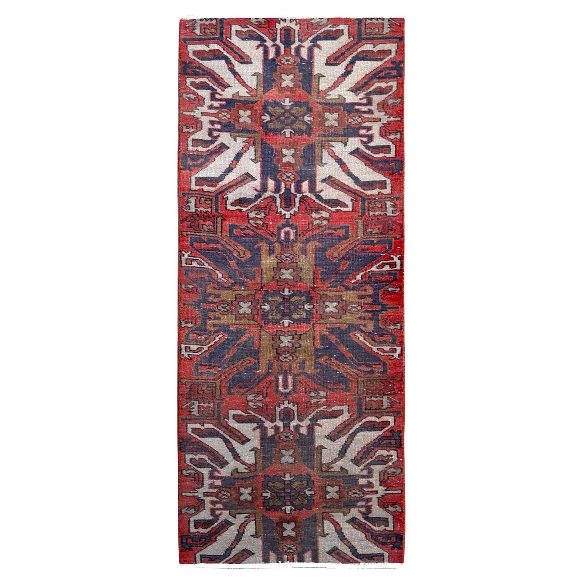 2'1 "x5'4" Rot Vintage Heriz mit Adler Kazak Design Hand geknüpft Wolle Läufer Teppich