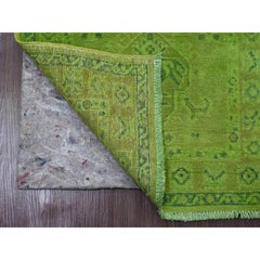 2'1"x5'9" Green Overdyed Kazak Medallions Design Hand Knotted Wool Runner Rug