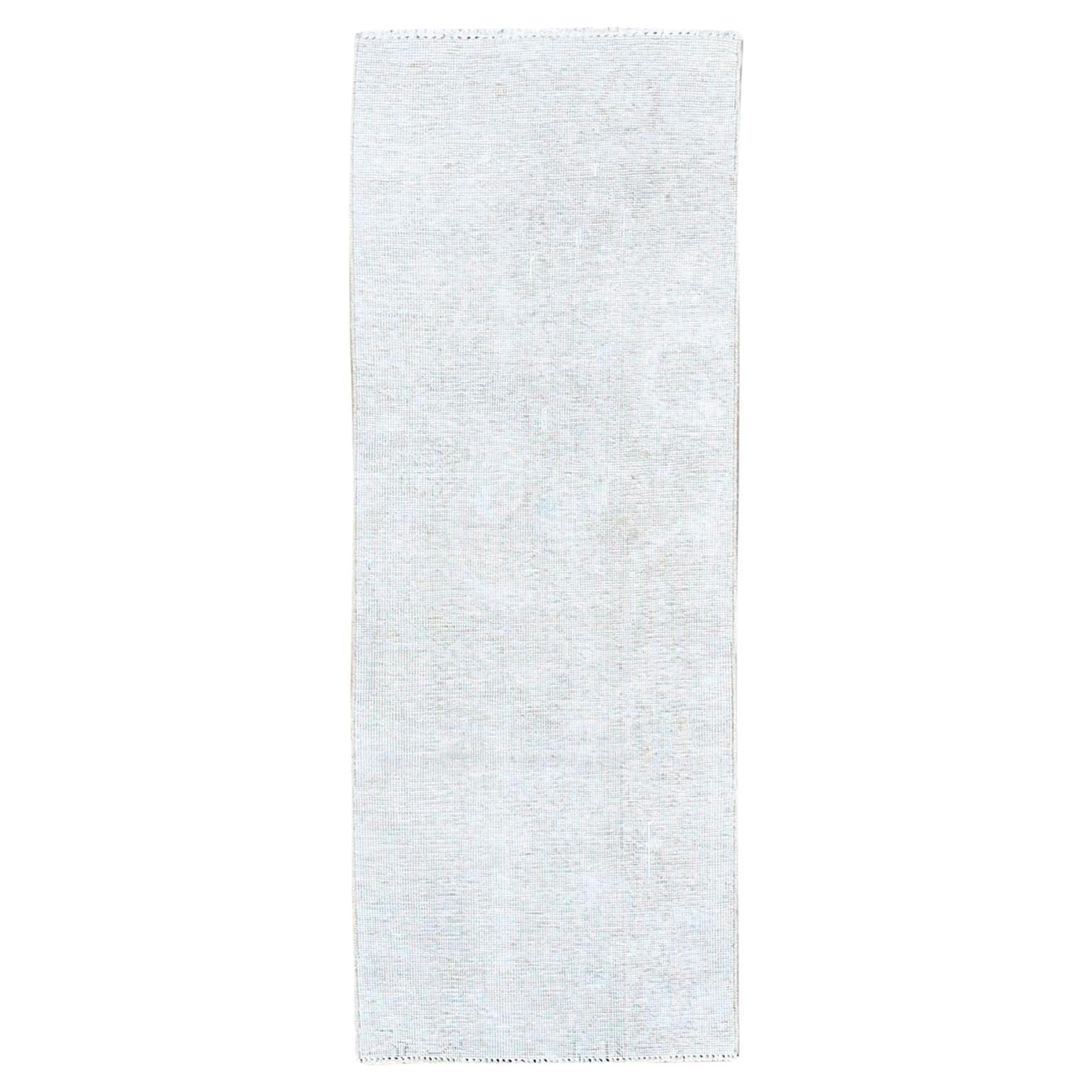 2'1"x5'9" Vista White Hand Knotted Pure Wool Vintage Persian Tabriz Oriental Rug
