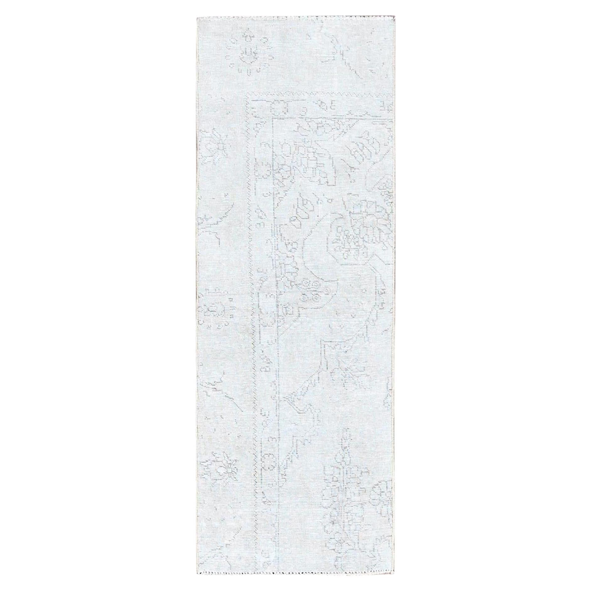 2'1"x5'9" White Wool Hand Knotted White Wash Vintage Tabriz Runner Oriental Rug