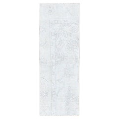 2'1"x5'9" Weißer handgeknüpfter orientalischer Täbris-Läufer aus weißer Wolle, handgeknüpft, weiß gewaschen, Vintage