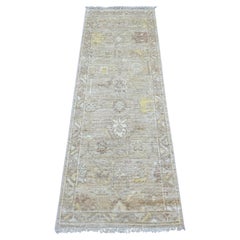 2'1 "x6' Braun Angora Oushak mit Leaf Design Wolle Hand geknüpft Läufer Teppich