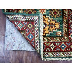 2'1"x6' Hunter Green Afghan Super Kazak Hand Knotted Wool Narrow Runner Rug
