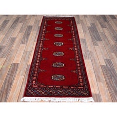 2'1"x6' Red Princess Bokara Medallions Design Hand Knotted All Wool Runner Rug