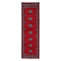 2'1"x6' Red Princess Bokara Medallions Design Hand Knotted All Wool Runner Rug
