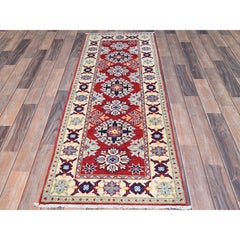 2'1 "x6' Tappeto Runner Rosso Scarlatto Kazak Design Lana Lucida Orientale Annodato a Mano