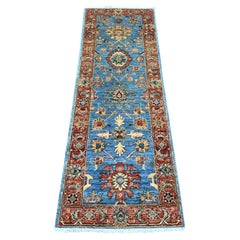 2'1"x6'1" Marlin Blue Heriz All Over Design Hand Knotted Pure Wool Runner Rug