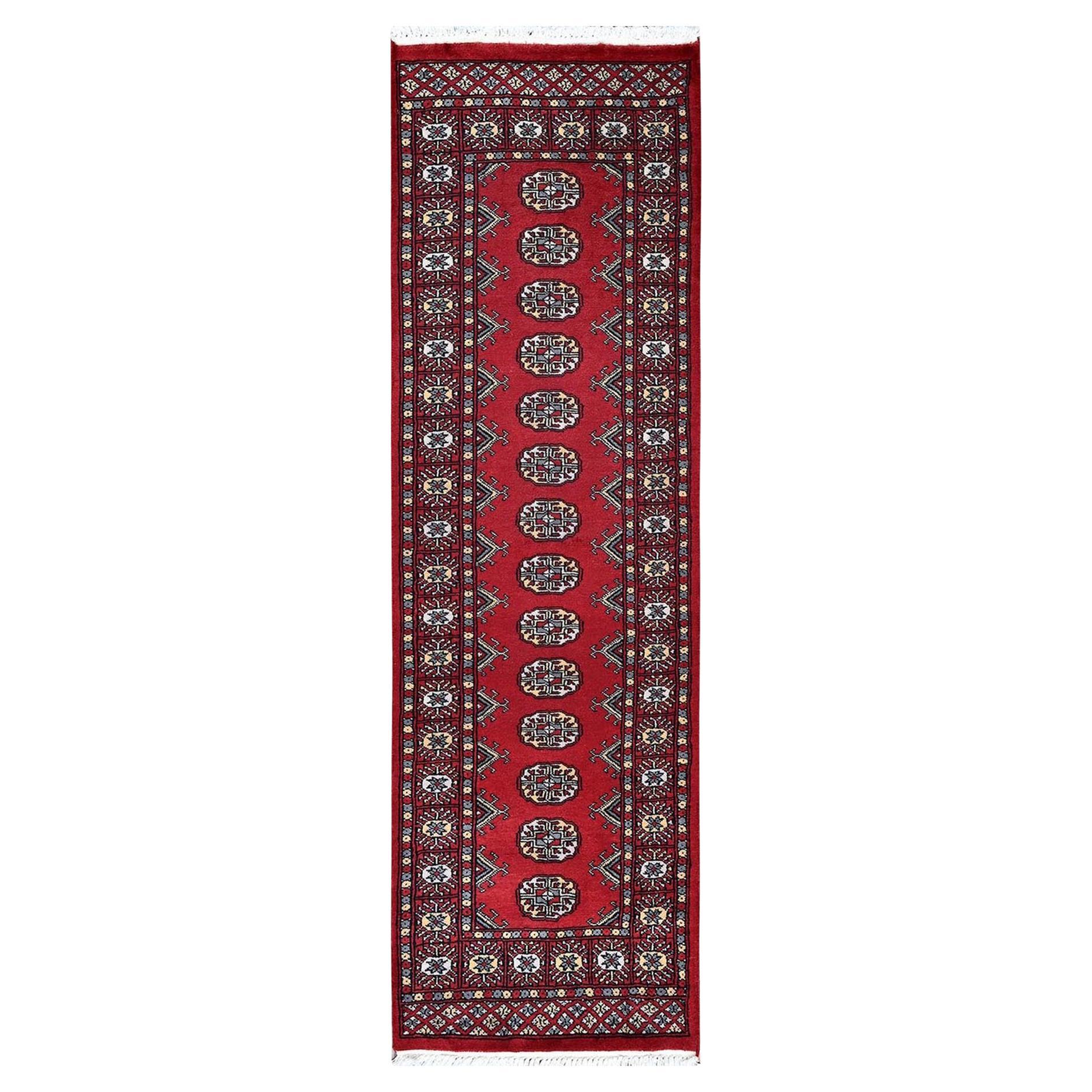 2'1"x6'1" Red Princess Bokara Tribal Medallions All Wool Hand Knotted Runner Rug