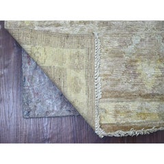 2'1"x6'2" Brown Afghan Angora Oushak Leaf Design Hand Knotted Wool Runner Rug