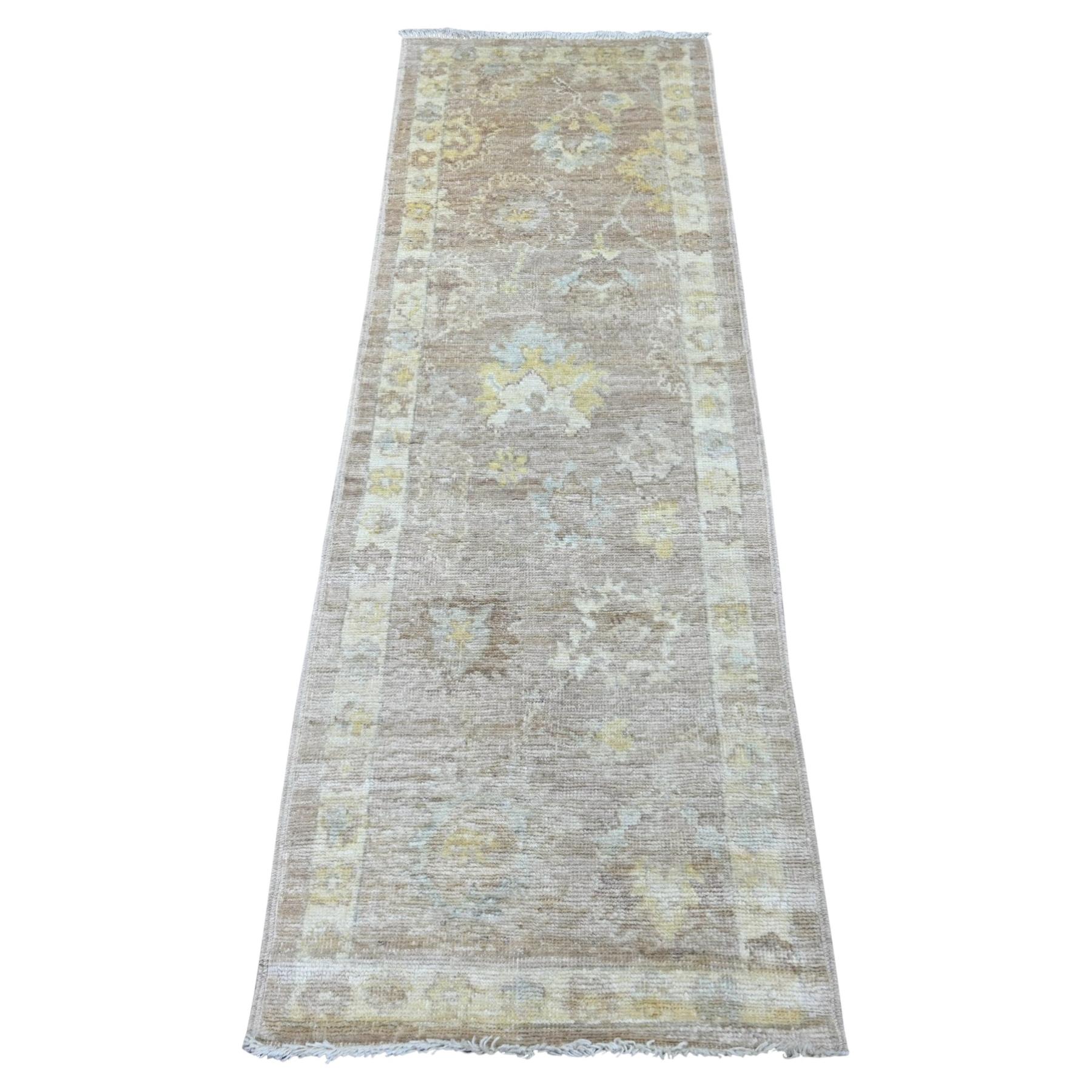 2'1 "x6'2" Braun Afghan Angora Oushak Leaf Design Hand geknüpft Wolle Läufer Teppich