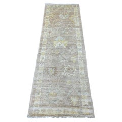 2'1"x6'2" Brown Afghan Angora Oushak Leaf Design Hand Knotted Wool Runner Rug