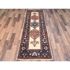 2'1"x6'5" Ivory Serapi Heriz Bakshaish Design Soft Wool Hand Knotted Runner Rug
