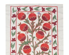 21x72 in Embroidered Table Runner. Modern Cotton Wall Hanging in Red and Green