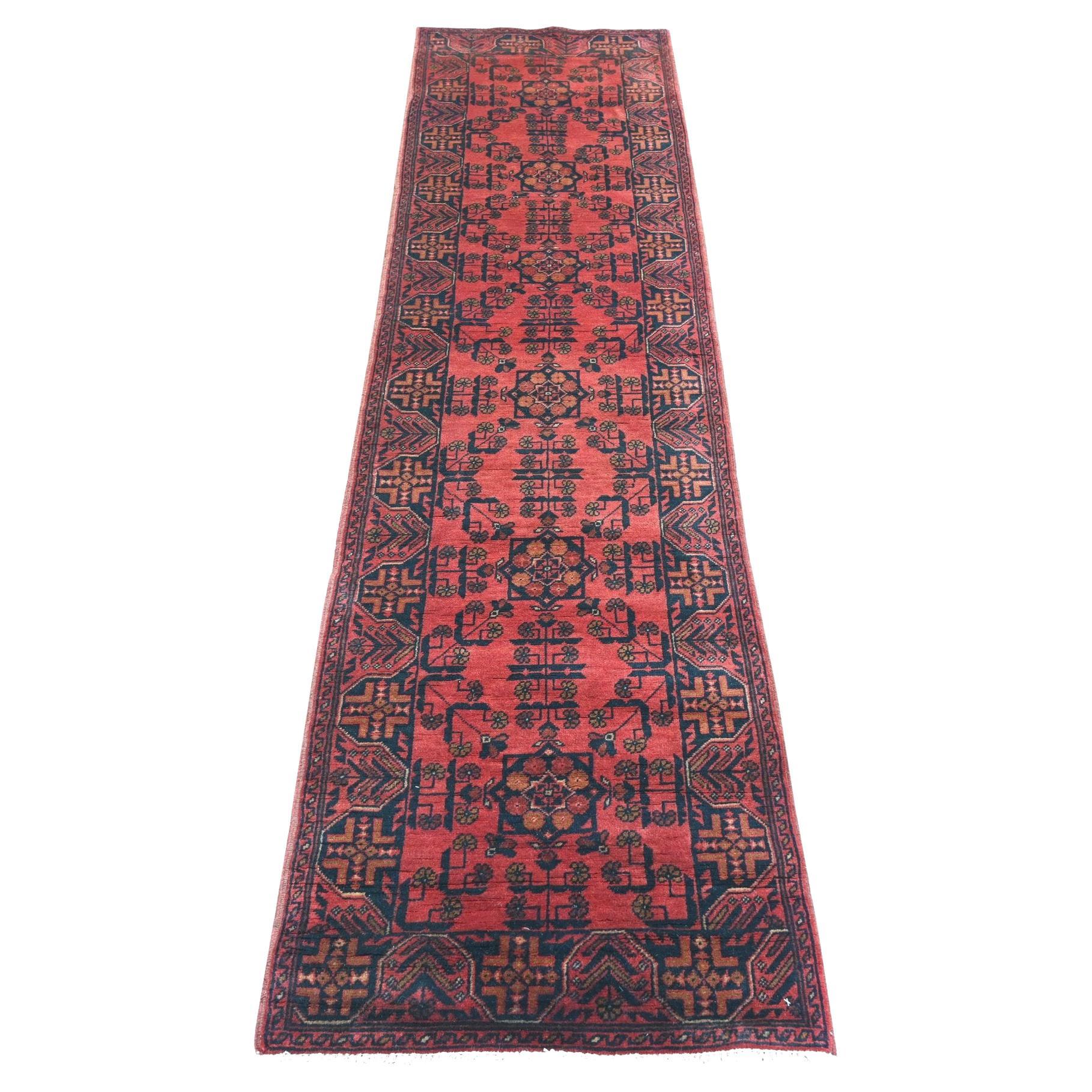 2'1"x8' Red Afghan Andkhoy Tribal Design Pure Wool Hand Knotted Runner Rug