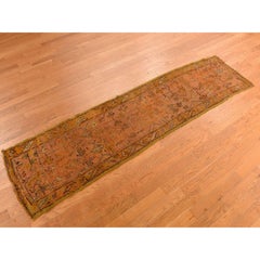 2'1"x8'3" Coral Color Antique Turkish Oushak Wool Weft Hand Knotted Runner Rug
