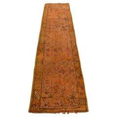 2'1"x8'3" Koralle Farbe Antiker türkischer Oushak-Woll Weft Handgeknüpfter Läufer