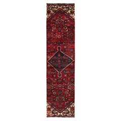 2'1"x9'1" Ruby Red Vintage Persian Hamadan Hand Knotted Pure Wool Runner Rug