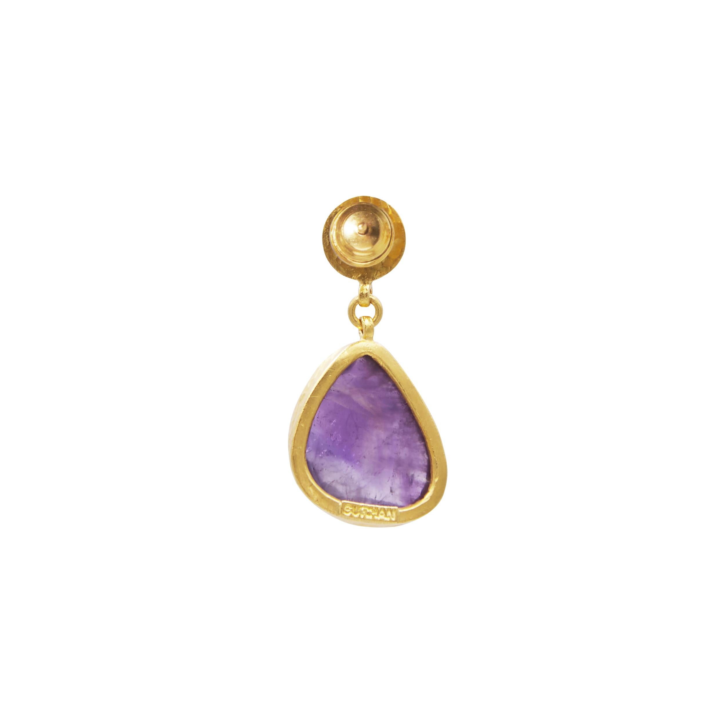 Contemporary GURHAN 22-24 Karat Hammered Yellow Gold and Faceted Amethyst Drop Earrings